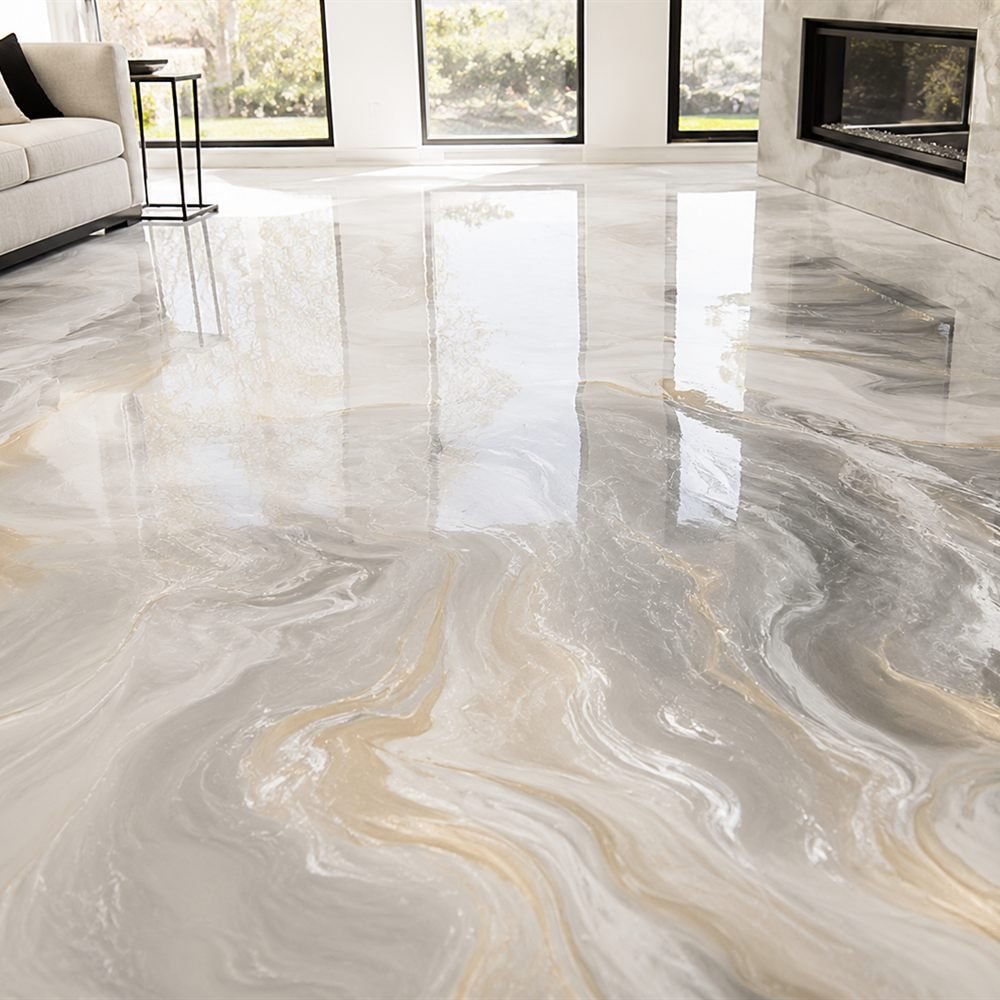 Plancher époxy marbré métallique à Kirkland